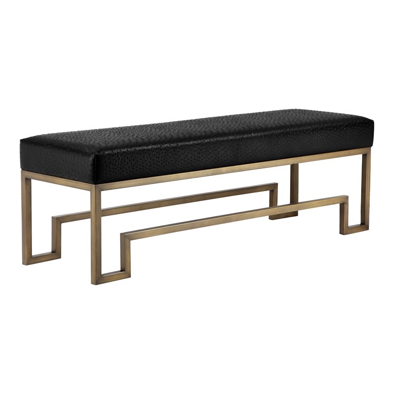 American Home Classic Laurence Steel and Fabric Bench in Brass and Black