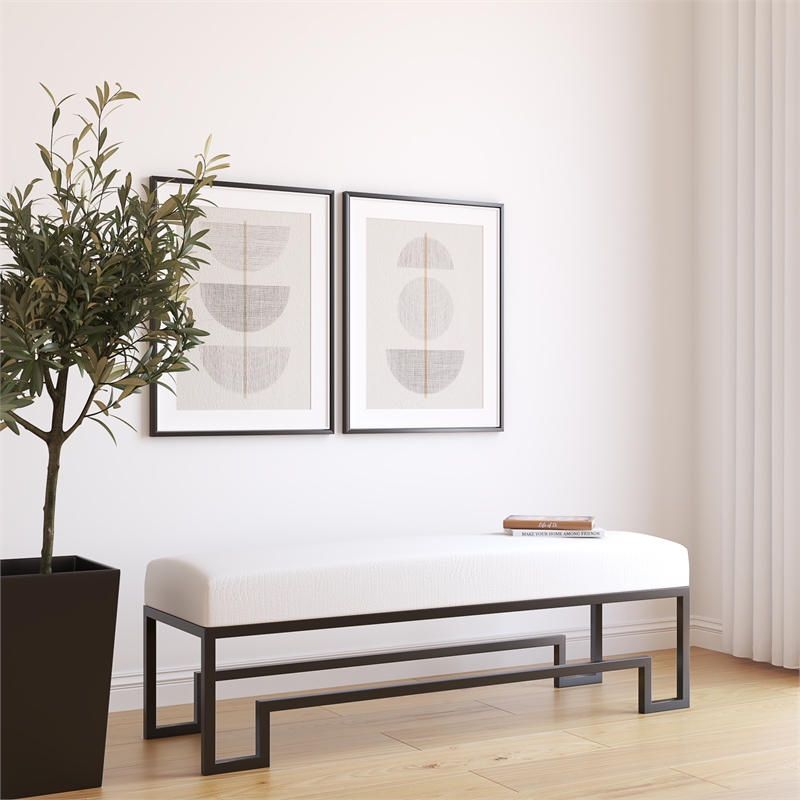 American Home Classic Laurence Steel and Fabric Bench in Black and White