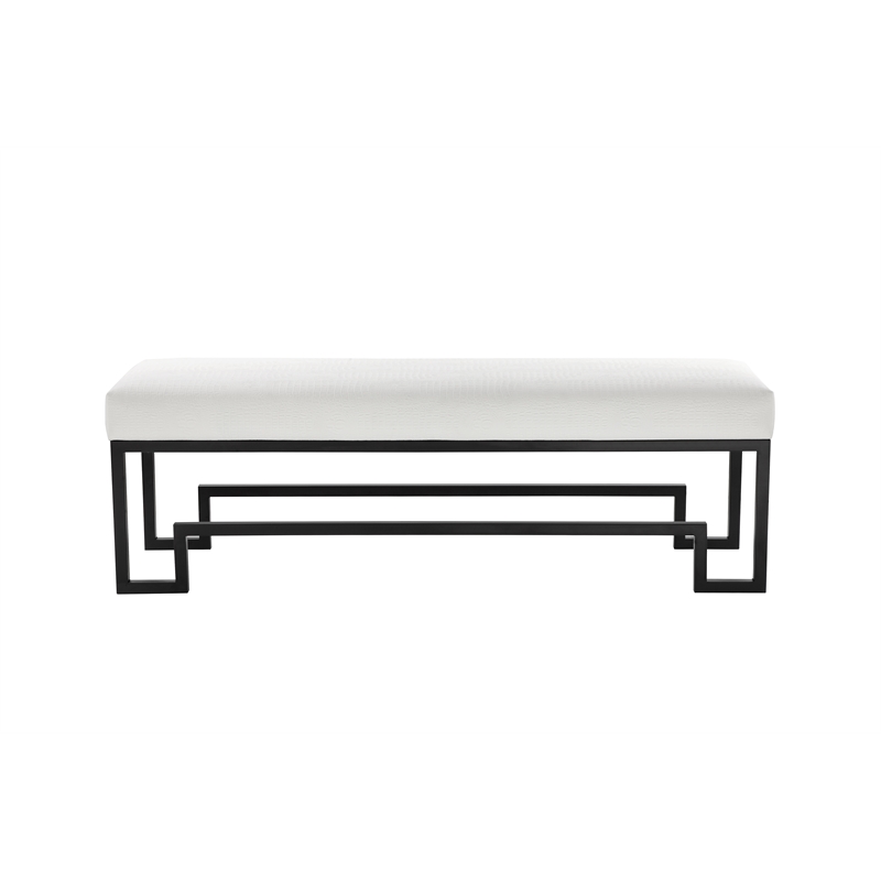 American Home Classic Laurence Steel and Fabric Bench in Black and White