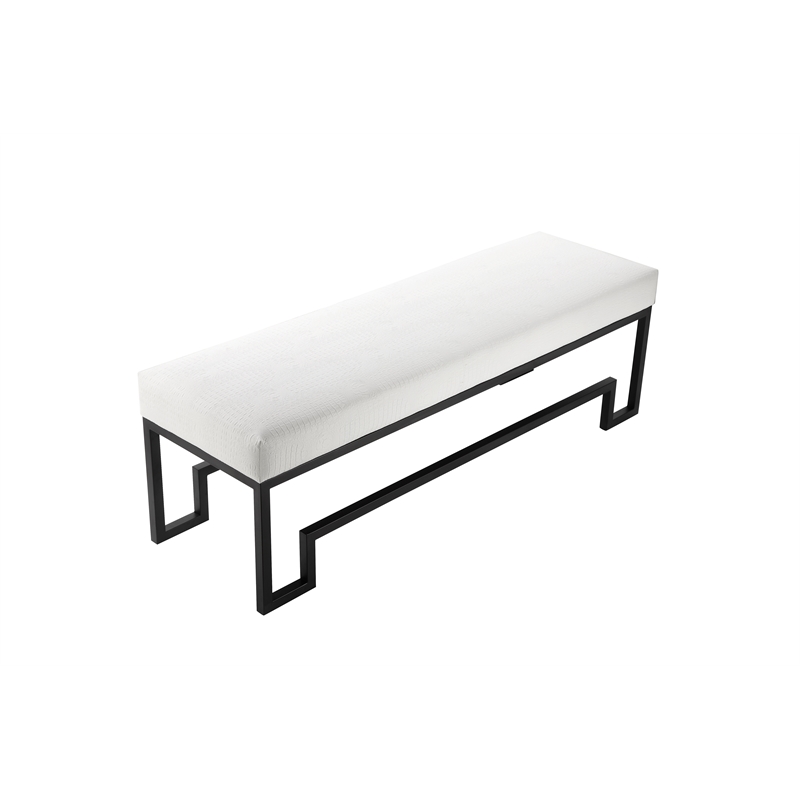 American Home Classic Laurence Steel and Fabric Bench in Black and White