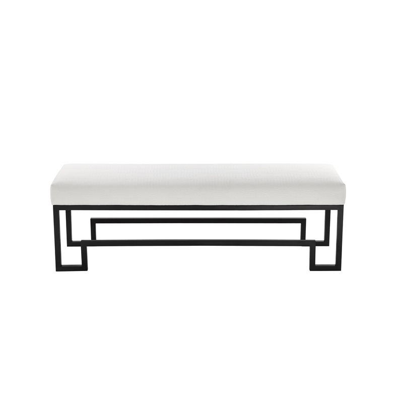 American Home Classic Laurence Steel and Fabric Bench in Black and White