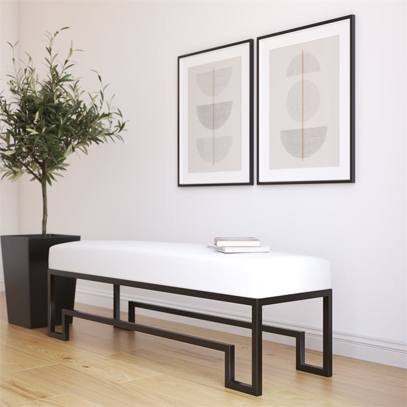 American Home Classic Laurence Steel and Fabric Bench in Black and White