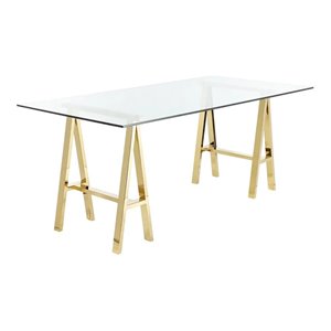 shatana home brady modern metal and glass desk in high polish gold