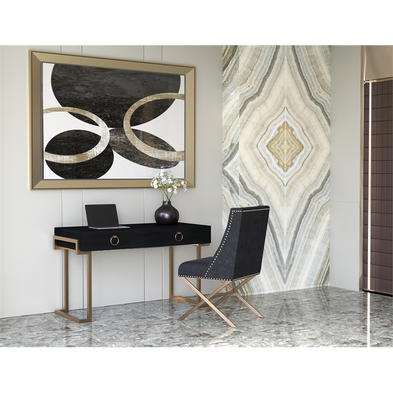 American Home Classic Julia Modern Stainless Steel/Wood Desk in Black Ash/Brass