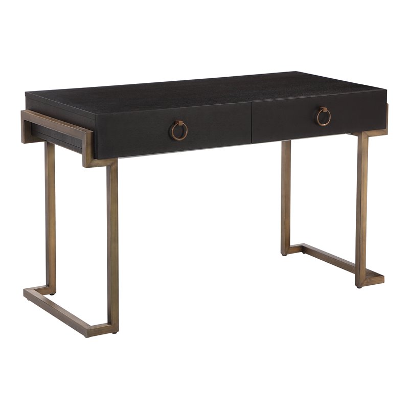 American Home Classic Julia Modern Stainless Steel/Wood Desk in Black Ash/Brass