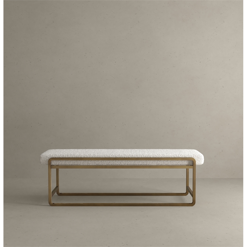 American Home Classic Cole Modern Stainless Steel/Boucle Bench in Brass/Ivory