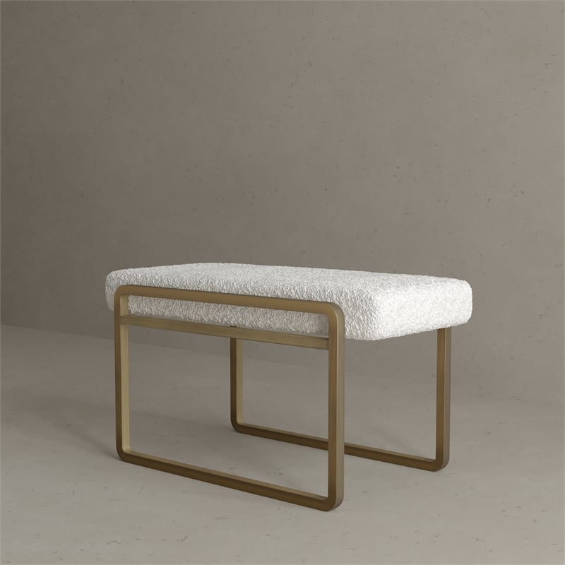 American Home Classic Cole Modern Stainless Steel/Boucle Stool in Brass/Ivory