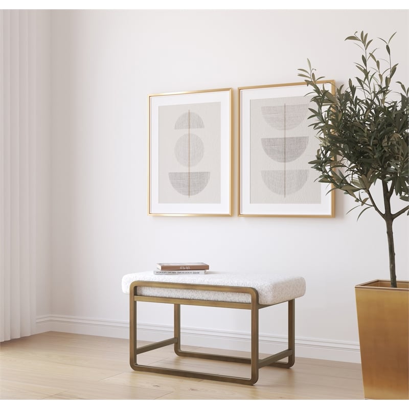 American Home Classic Cole Modern Stainless Steel/Boucle Stool in Brass/Ivory