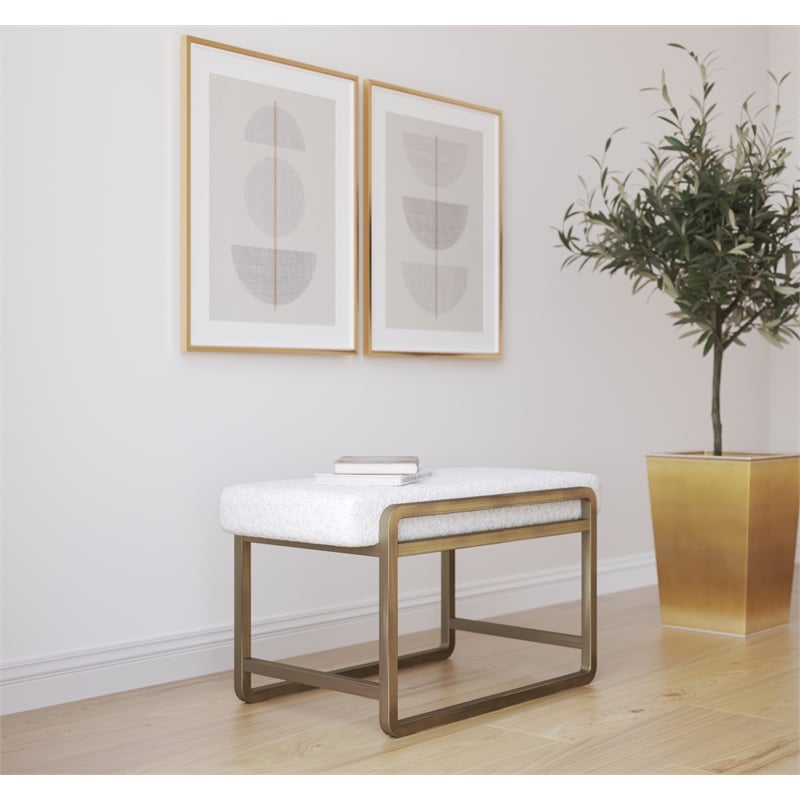 American Home Classic Cole Modern Stainless Steel/Boucle Stool in Brass/Ivory