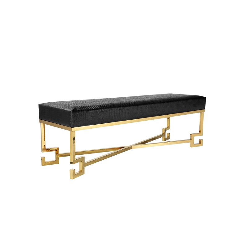 American Home Classic Sophia Bench in High Polish Gold/Faux Black Gator