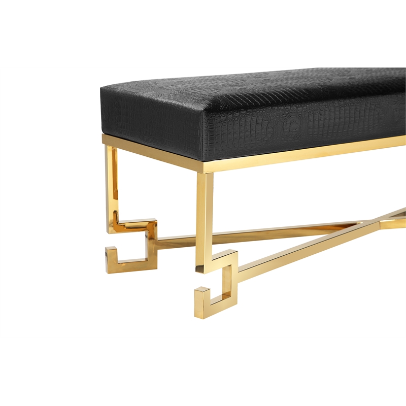 American Home Classic Sophia Bench in High Polish Gold/Faux Black Gator