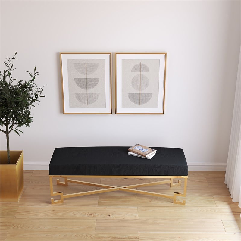 American Home Classic Sophia Bench in High Polish Gold/Faux Black Gator