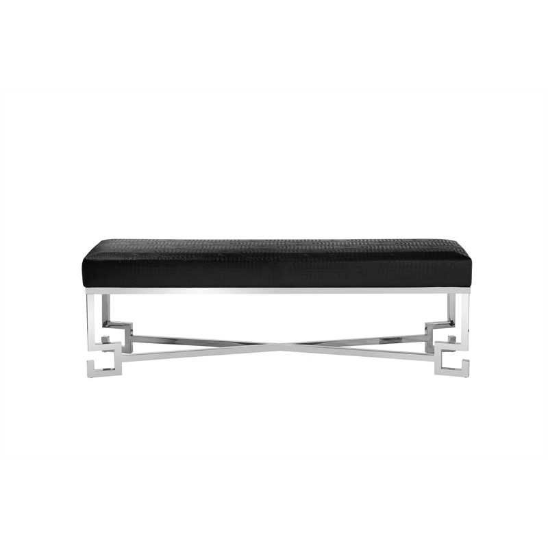 American Home Classic Sophia Bench in High Polish Steel/Faux Black Gator
