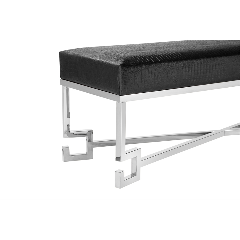 American Home Classic Sophia Bench in High Polish Steel/Faux Black Gator