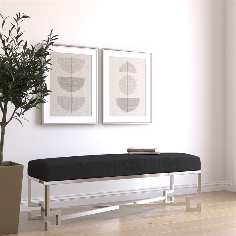 American Home Classic Sophia Bench in High Polish Steel/Faux Black Gator
