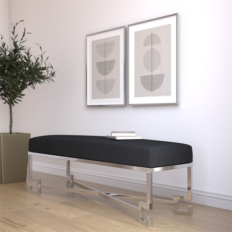 American Home Classic Sophia Bench in High Polish Steel/Faux Black Gator