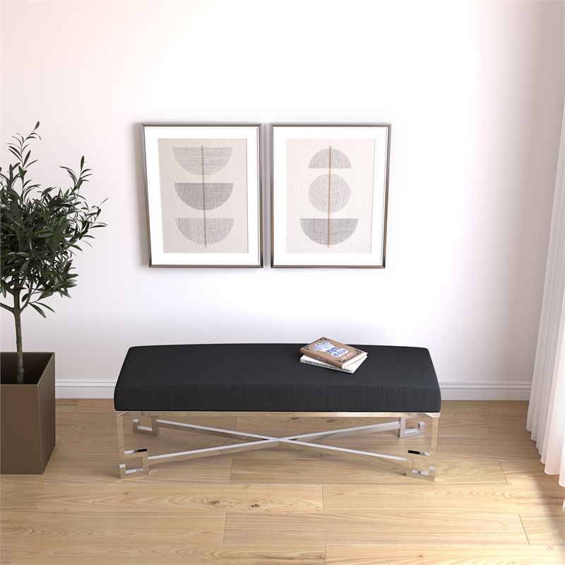 American Home Classic Sophia Bench in High Polish Steel/Faux Black Gator