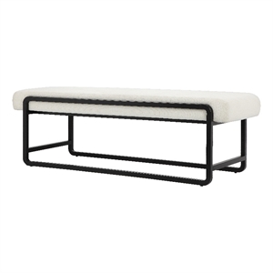 American Home Classics Cole 18&quot Modern Boucle Fabric & Metal Bench in Ivory