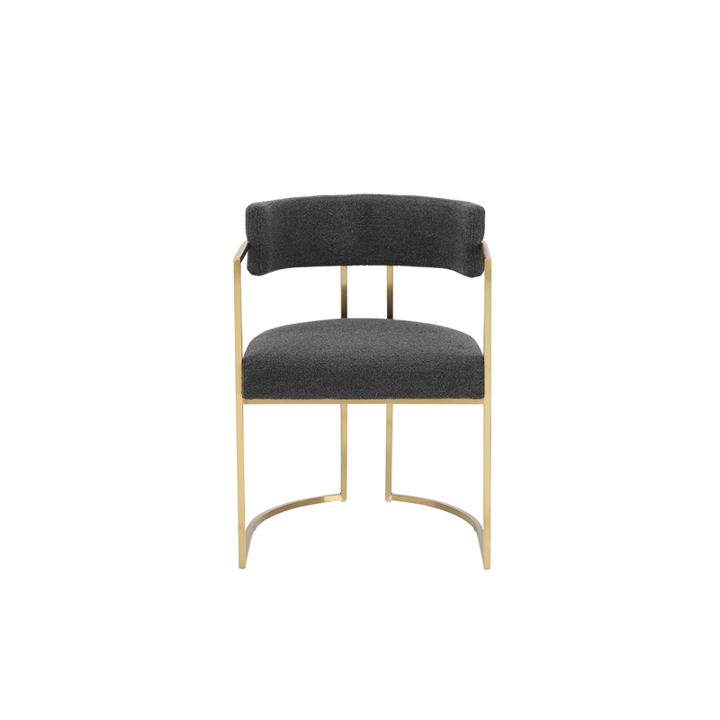 Fur Dining Chair in Brushed Gold and Black Boucle