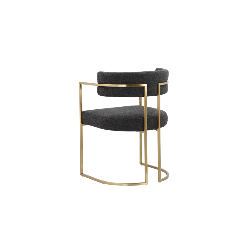 Fur Dining Chair in Brushed Gold and Black Boucle