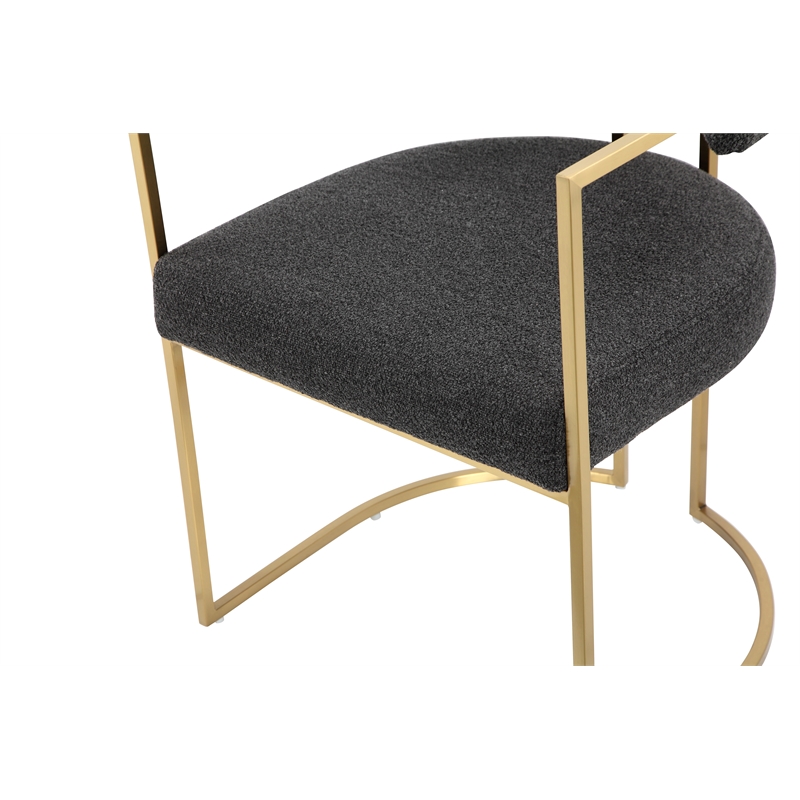 Fur Dining Chair in Brushed Gold and Black Boucle