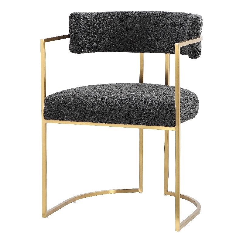 Fur Dining Chair in Brushed Gold and Black Boucle