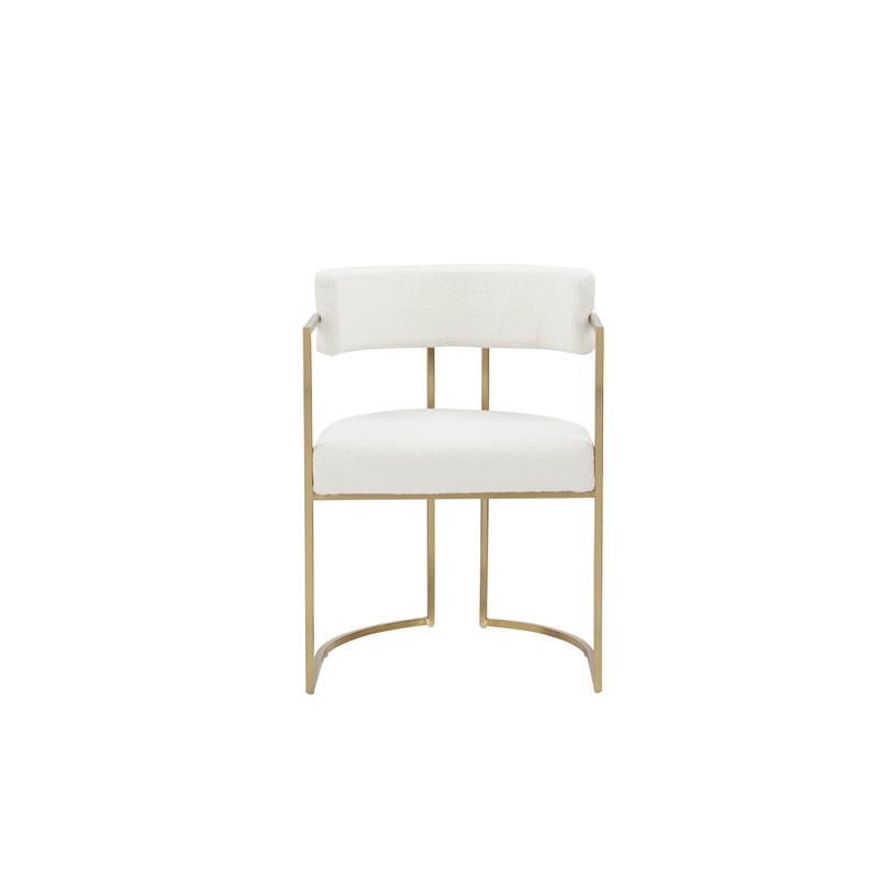 Fur Dining Chair in Brushed Gold and Ivory Boucle