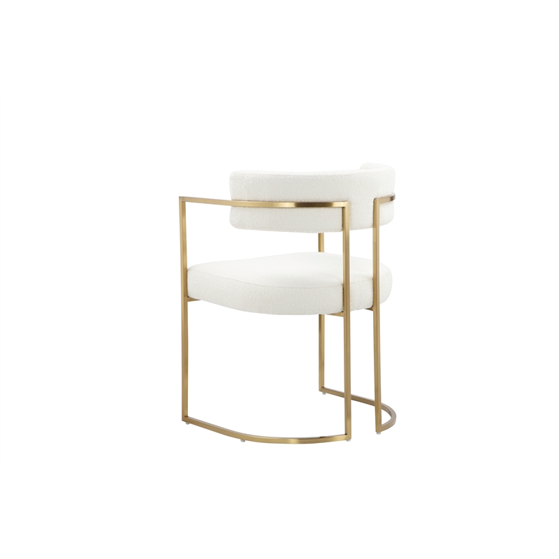 Fur Dining Chair in Brushed Gold and Ivory Boucle