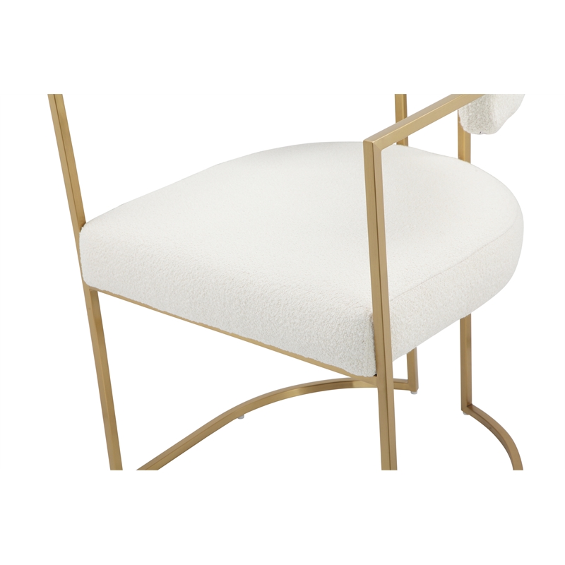 Fur Dining Chair in Brushed Gold and Ivory Boucle