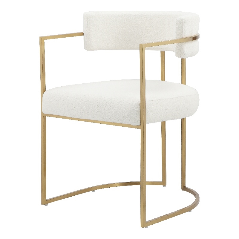 Fur Dining Chair in Brushed Gold and Ivory Boucle