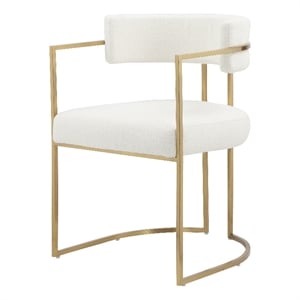 Fur Dining Chair in Brushed Gold and Ivory Boucle