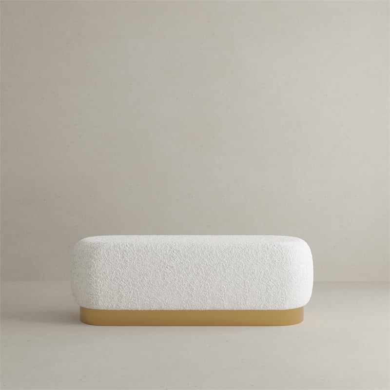 Century Bench in Champagne Gold and Ivory Boucle