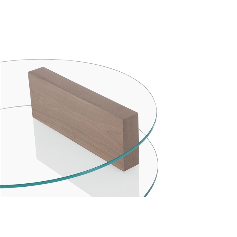 American Home Classic Brick Round Glass/Wood Coffee Table in Ash/Clear