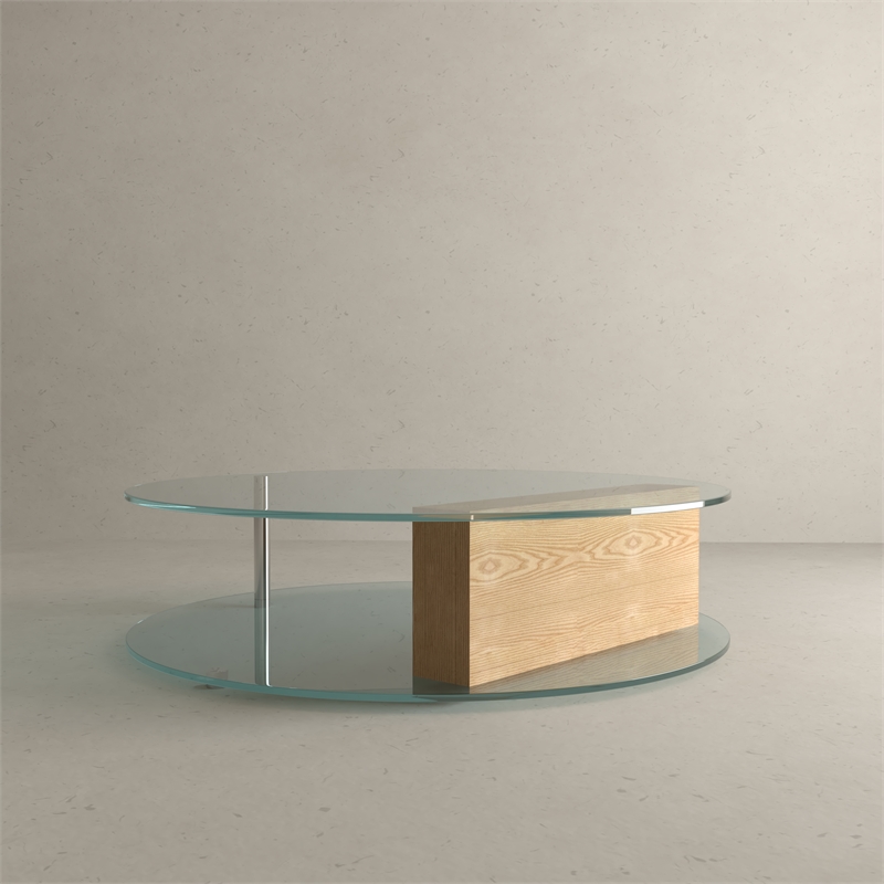 American Home Classic Brick Round Glass/Wood Coffee Table in Ash/Clear