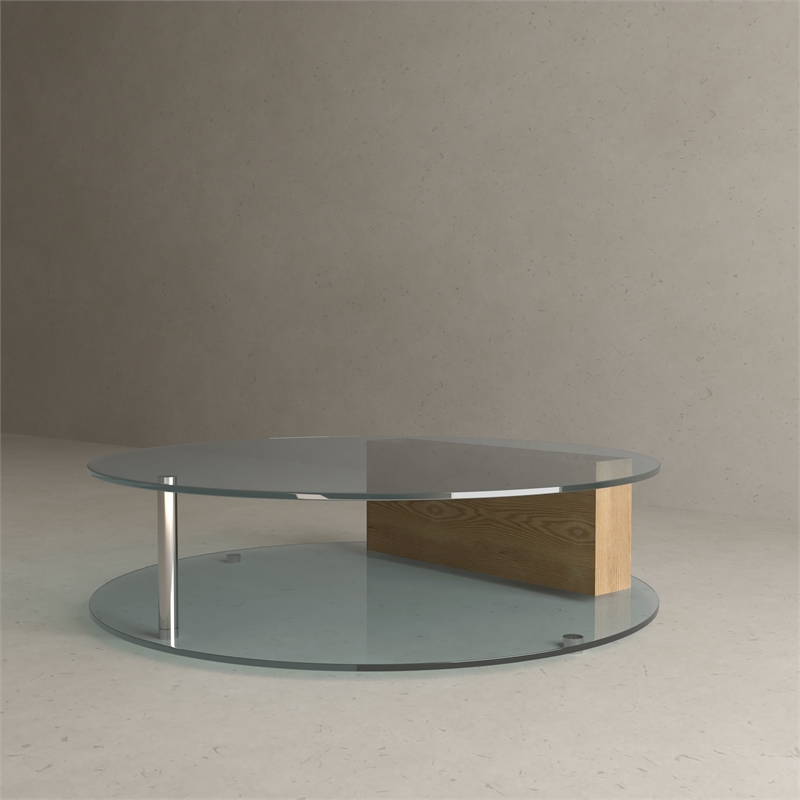 American Home Classic Brick Round Glass/Wood Coffee Table in Ash/Clear