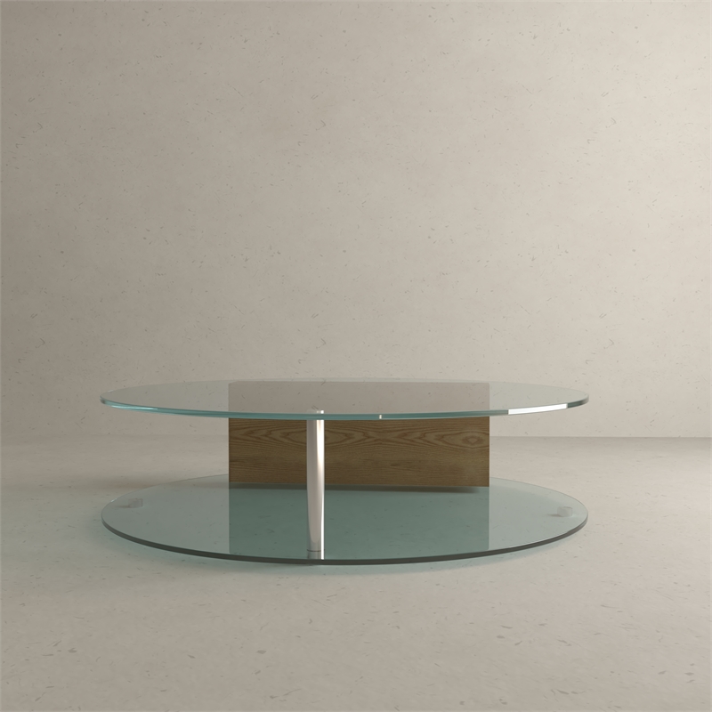 American Home Classic Brick Round Glass/Wood Coffee Table in Ash/Clear