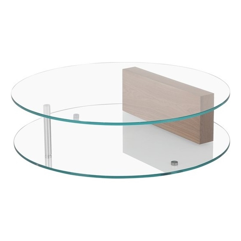 American Home Classic Brick Round Glass/Wood Coffee Table in Ash/Clear