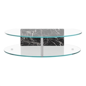 American Home Classic Brick Round Glass/Marble Coffee Table in Black/Clear
