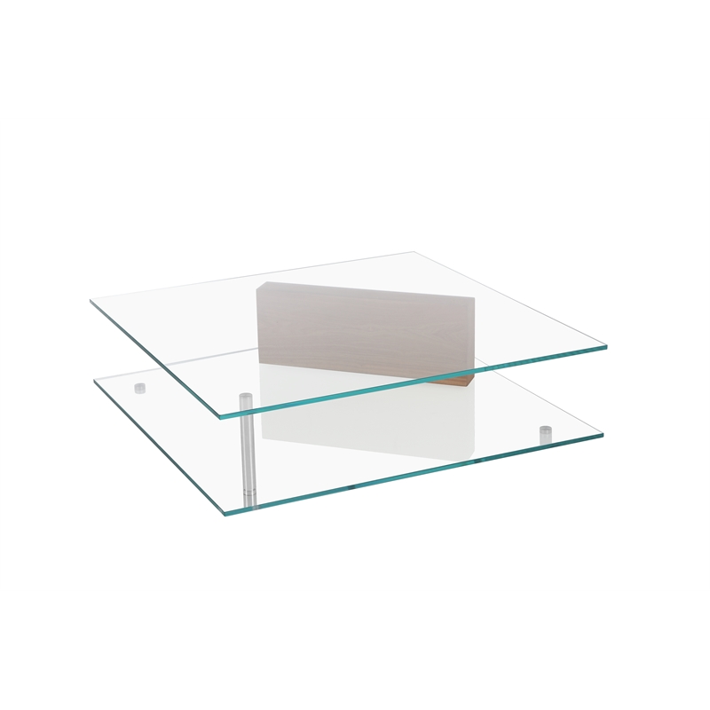 American Home Classic Brick Glass Coffee Table with Rectangle Wood in Ash/Clear