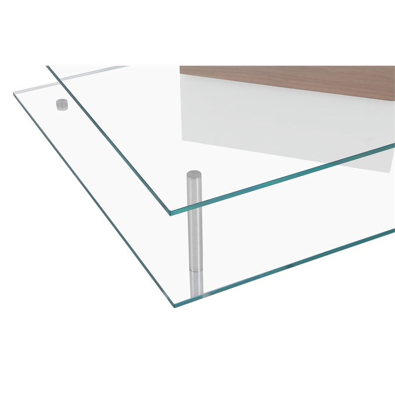 American Home Classic Brick Glass Coffee Table with Rectangle Wood in Ash/Clear