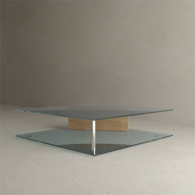 American Home Classic Brick Glass Coffee Table with Rectangle Wood in Ash/Clear