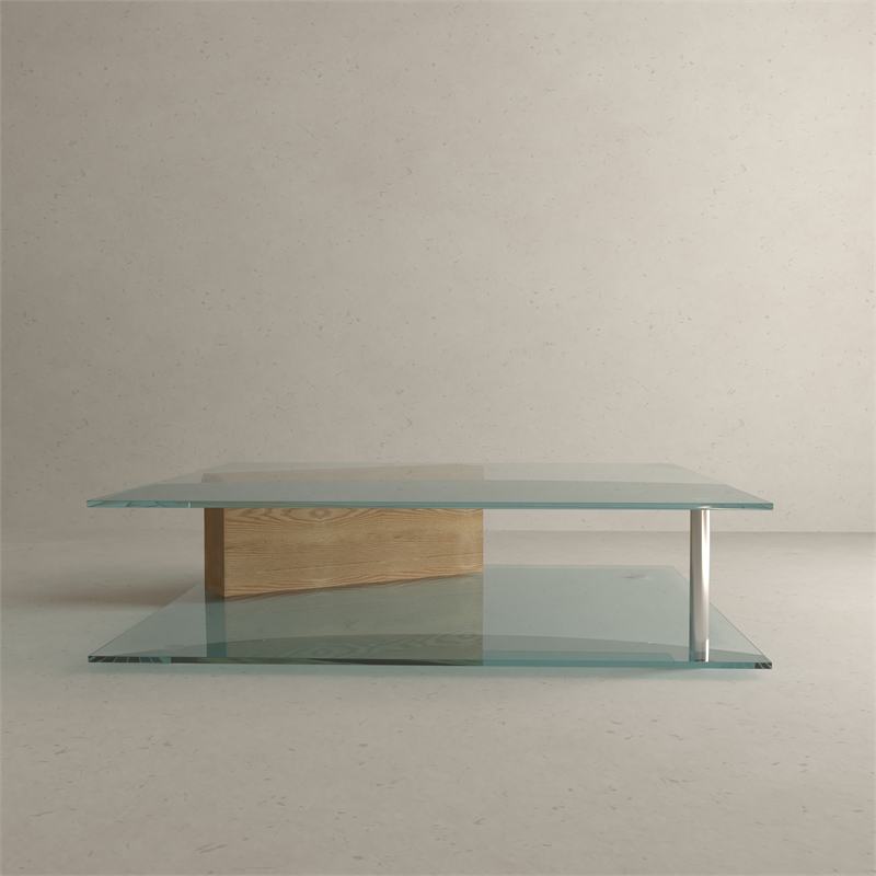 American Home Classic Brick Glass Coffee Table with Rectangle Wood in Ash/Clear