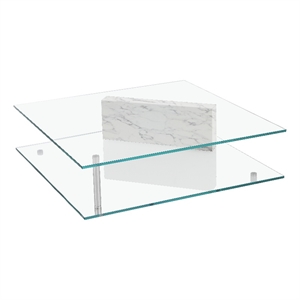 American Home Classic Brick Rectangle Glass/Marble Coffee Table in White