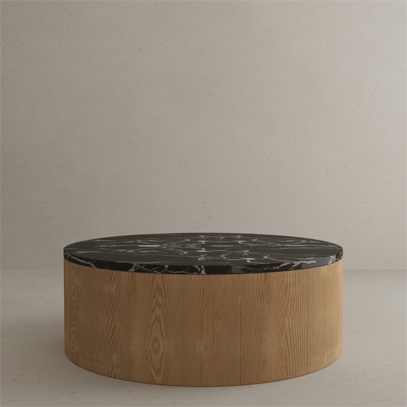 American Home Classic Dax Faux Marble & Wood Coffee Table in Black/Ash