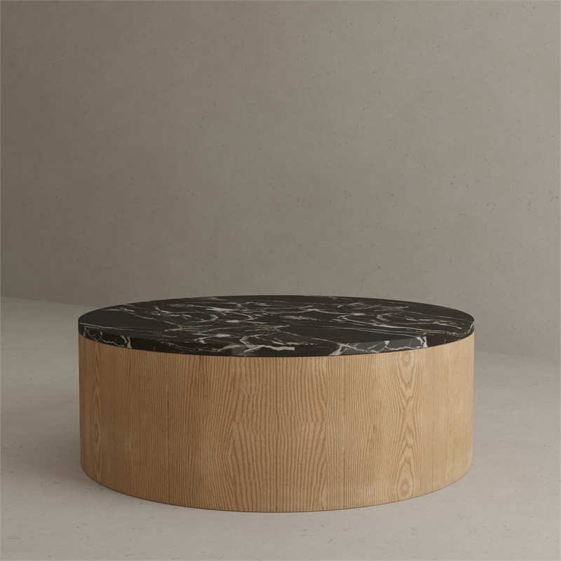 American Home Classic Dax Faux Marble & Wood Coffee Table in Black/Ash