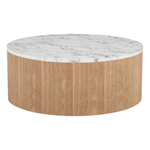 American Home Classic Dax Faux Marble & Wood Coffee Table in White/Ash