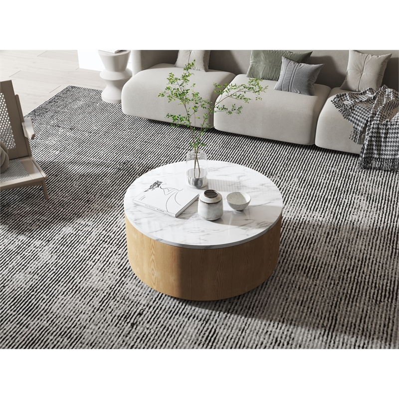 American Home Classic Dax Wood & Faux Marble Coffee Table in Ash/White