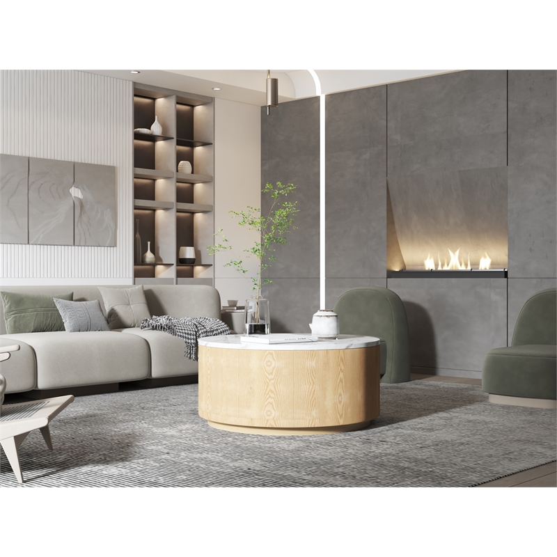 American Home Classic Dax Wood & Faux Marble Coffee Table in Ash/White