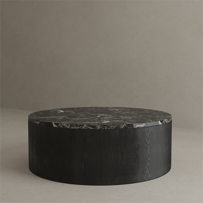 American Home Classic Dax Faux Marble & Wood Coffee Table in Black