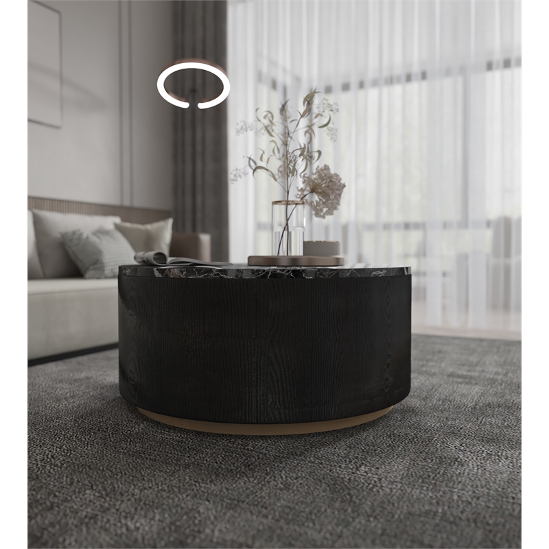 American Home Classic Dax Wood & Faux Marble Coffee Table in Black